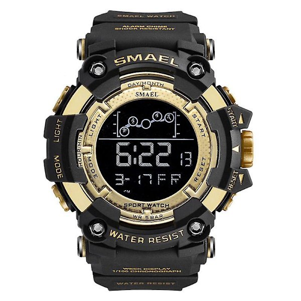 Smael Military Sports Digital Watch For Herr Vattentät Led Bakgrundsbelysning Armbandsur Vecka Datum Väckarklocka Relogio Reloj Black gold