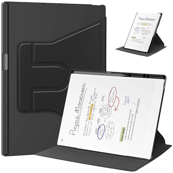 För ReMarkable Paper Pro Fodral Främre Stöd 360 Graders Roterande Ställ PC+PU Läder E-läsare Skydd Multicolor Black
