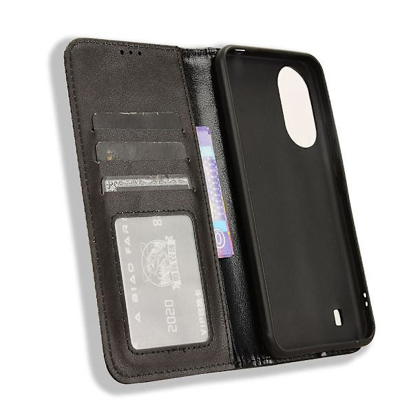 För Zte Blade A33s Case Stativ Retro Cover Black