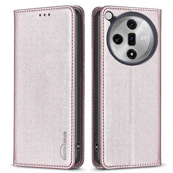 BINFEN COLOR BF18 För Oppo Find X7 Ultra Mobilskal Magnetisk Stängning Flip Läderfodral Multicolor Rose Gold