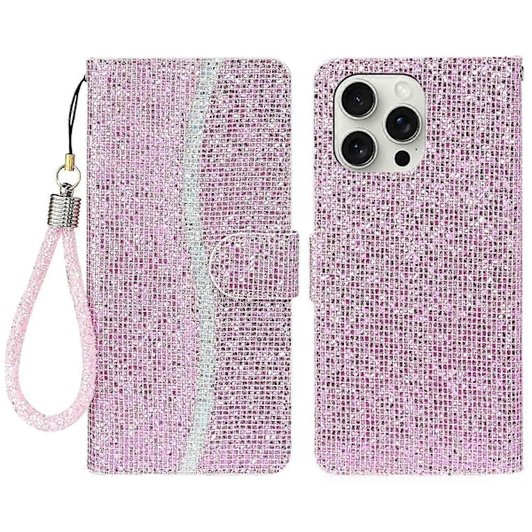 PU læder pung etui med kortholder og glitter til iPhone 16 Pro Multicolor Style C