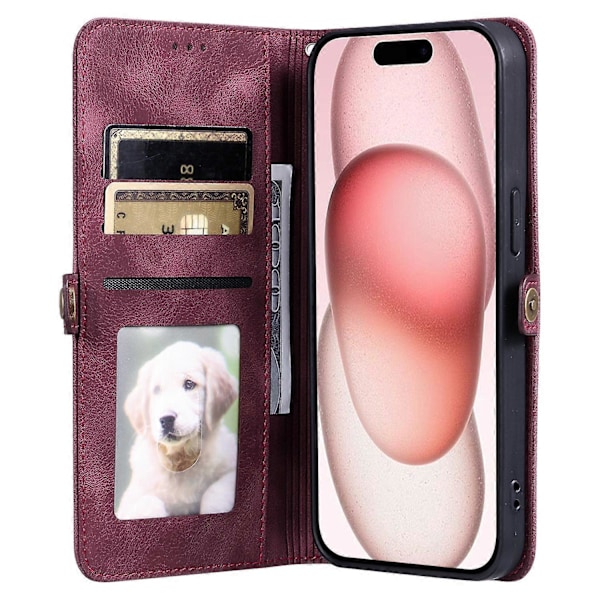 Stil 016 Skinnfodral för iPhone 16 Pro Max med Totemtryck och Plånboksfunktion - Svart Multicolor Wine Red