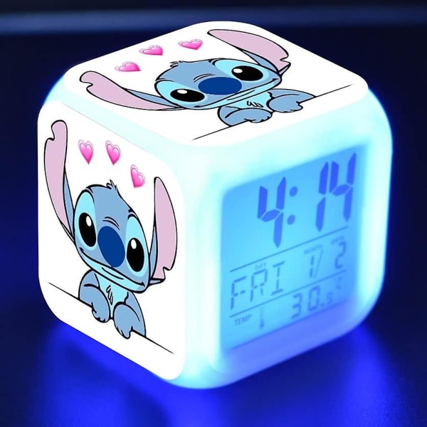 Stitch LED digital väckarklocka - Ministorlek, 8 cm, 3 tum, 7 färger ändras, temperatur, perfekt för barnens sovrum(14)