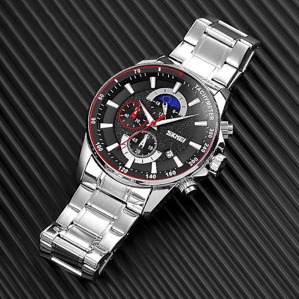 Skmei 9250 Herre Månfase Stopur Dato Quartz Ur Silver Black