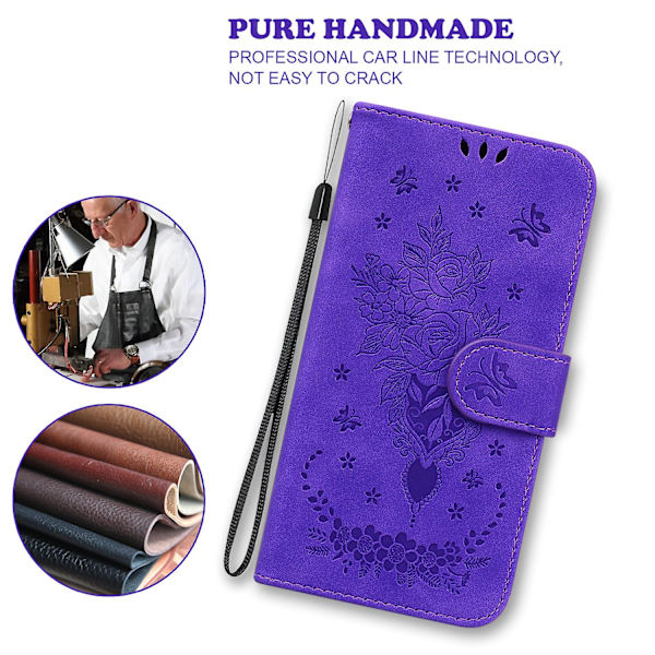 Til Samsung Galaxy S23 Fe Stødsikkert Wallet Case Rose Præget Læder Stand Telefon Cover Purple