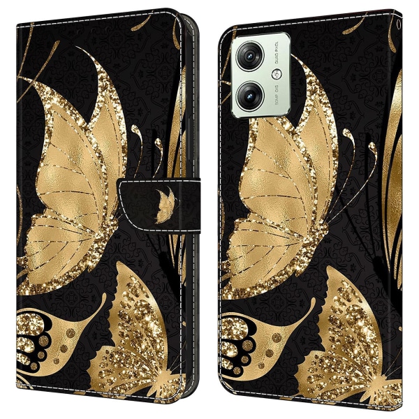 Plånbok Phone case För Motorola Moto G54 5g Case 3d Mönsterutskrift Läder Flip Cover Golden Butterfly