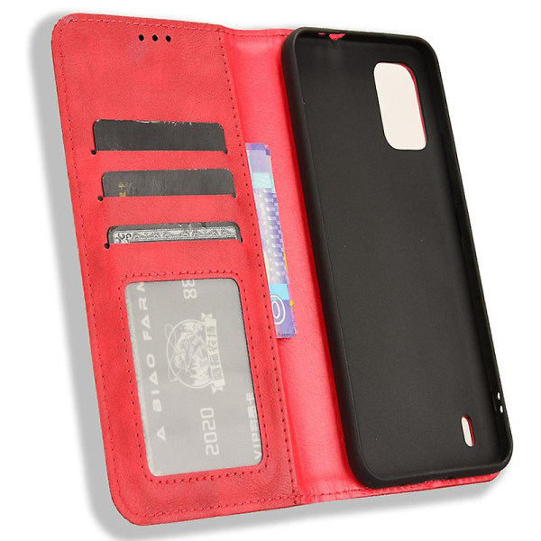 För Nokia C210 Case Plånbok Retro Pu Läder Skyddstelefon Cover Red