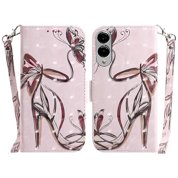 Til Samsung Galaxy S25 Edge Etui Mønstertryk Læder Wallet Telefon Cover med Håndledsrem Multicolor Butterfly High Heels