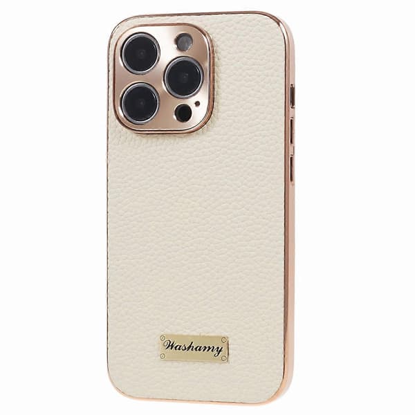 Mobilskal för iPhone 14 Pro Elektropläterad Äkta Koläder+PC+TPU Multicolor Style E