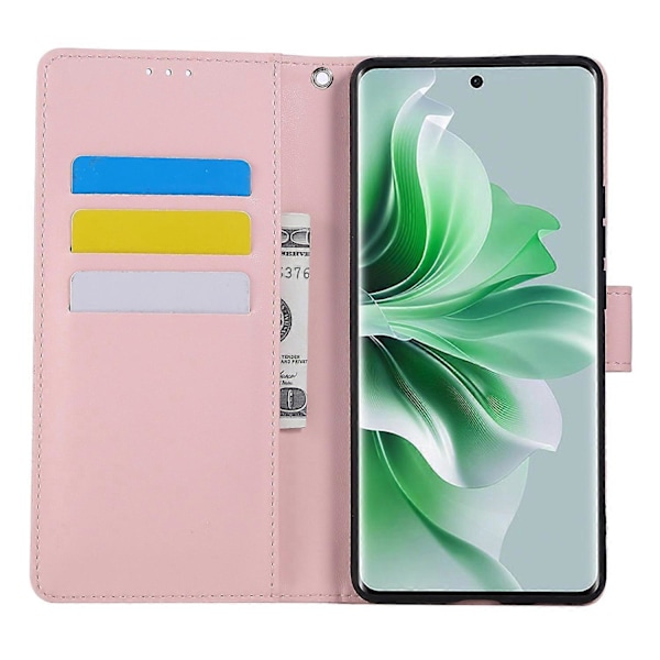 Til Oppo Reno11 Pro 5G (Global)/Reno11 (Kina) 5G Etui Rose Blomst PU Pung Telefon Cover med 3 Multicolor Rose Gold