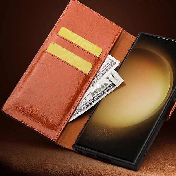 QIALINO Plånboksfodral i äkta koläder för Samsung Galaxy S23+ Stöttåligt Flip Stand Telefonskal