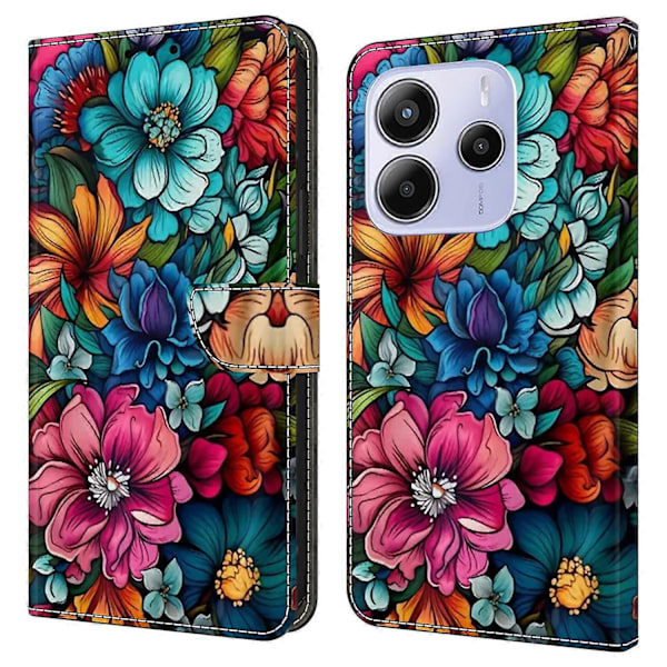 Skal för Xiaomi Redmi Note 14 5G med kortfack, mönstertryckt TPU+PU Läder Flip Fodral Multicolor Staphyllum