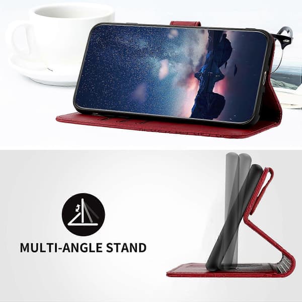 Solid farve iPhone 15 Pro Max etui med præget læder og stander Multicolor Style D