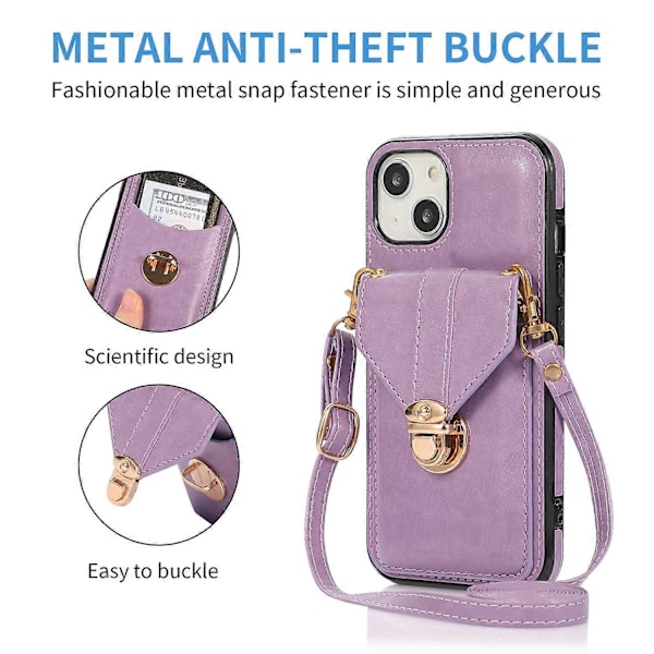 Til iPhone 15 Plus Telefon Shell Støtteben PU Læderbelagt TPU Telefon Cover Kort Holder Etui Multicolor Style C