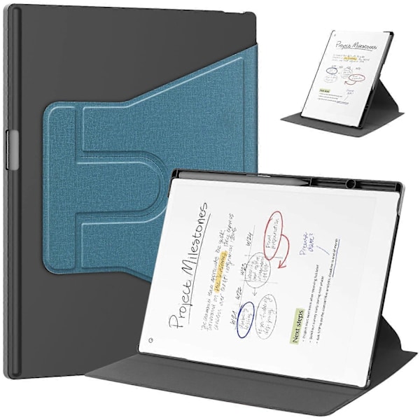 Til ReMarkable Paper Pro Etui Frontstøtte 360 Graders Roterende Stativ PC+PU Læder E-Reader Cover Multicolor Lake Blue