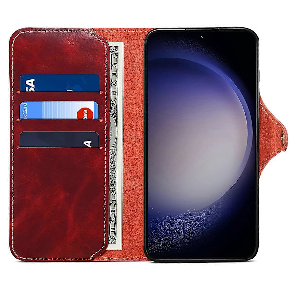 Samsung Galaxy S24 -kotelo, soljellinen aitoa lehmännahkaa + TPU-puhelinlompakkokotelo Multicolor Wine Red