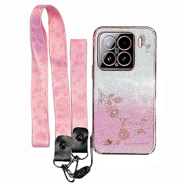 KADEM Xiaomi 15 -puhelimen kuori, kukkakuvioinen TPU-liukuvärinen suojakuori kaulanauhoilla Multicolor Rose Gold