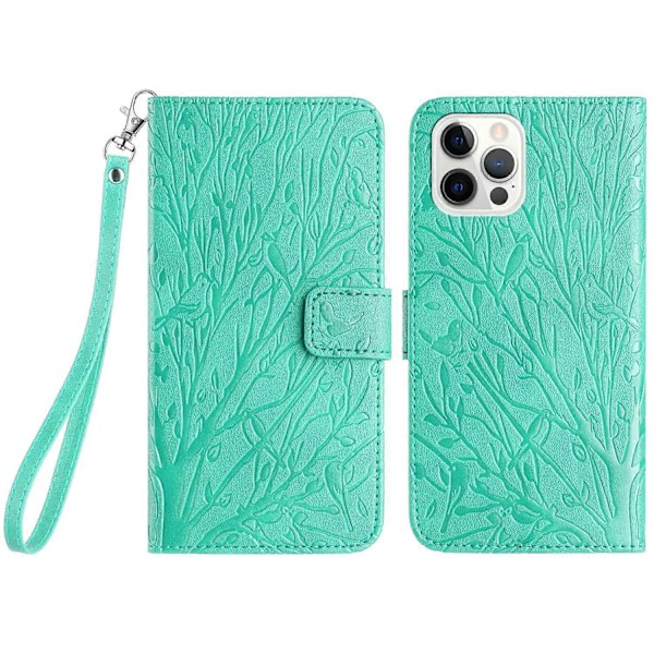För iPhone 14 Pro Skal Präglat Enfärgat Läder Plånboksfodral Multicolor Style A
