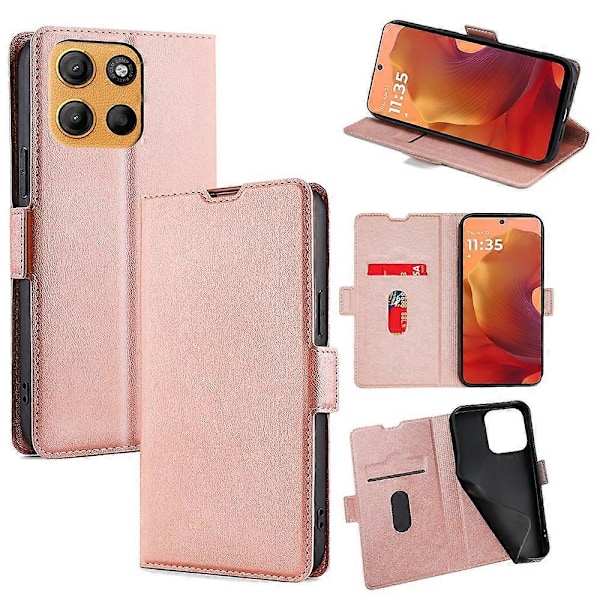 Til Motorola Moto G15 Power 4G Etui Kortholder PU Læder Telefon Cover Multicolor Rose Gold