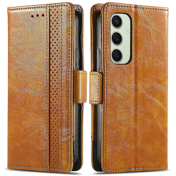 CASENEO 002 -sarja Samsung Galaxy S24 FE -kotelolle, jalustallinen lompakkokotelo, yhdistetty PU-nahkakansi - Tummanruskea Multicolor Light Brown