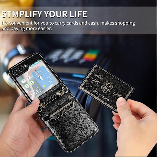Til Samsung Galaxy Z Flip5 5G PU Læder PC Telefon Cover Beskyttelsesetui med Skulderrem Multicolor Style D