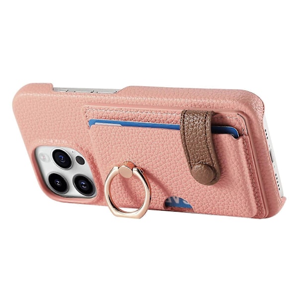 Y2 iPhone 16 Pro Max -kotelo, jossa sormipidike, jalusta, korttipaikka, nahkainen puhelimen takakuori - Date Apricot Multicolor Pink
