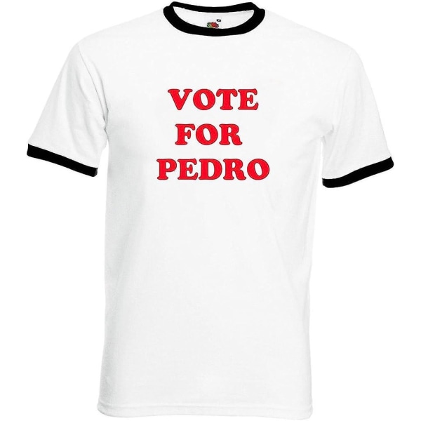 Rösta på Pedro Napoleon Dynamite Retro Fruit Of The Loom T-shirt i bomull White Body- Black Trim L