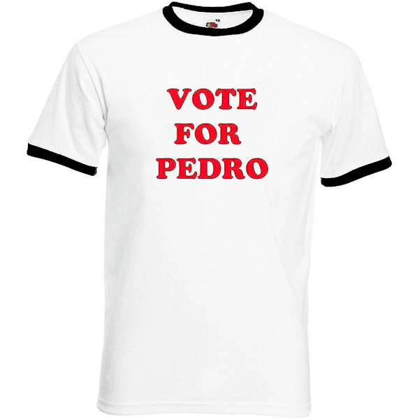 Rösta på Pedro Napoleon Dynamite Retro Fruit Of The Loom T-shirt i bomull White Body- Black Trim XXL