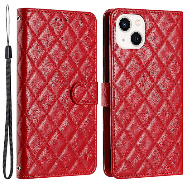 Rhombus Stitching Line Shell För Iphone 15, läderfodral Case Cover Red