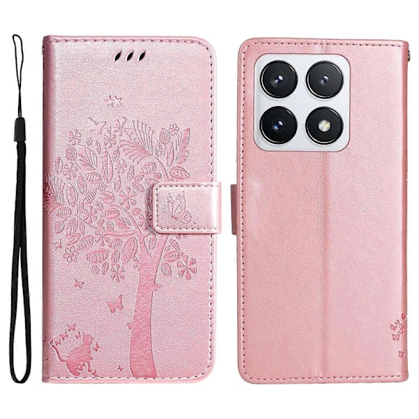 KT Imprinting Flower Series-3 Fodral för Xiaomi 14T Pro Katt Träd Mönster Flip Läder Telefonskydd Multicolor Style L