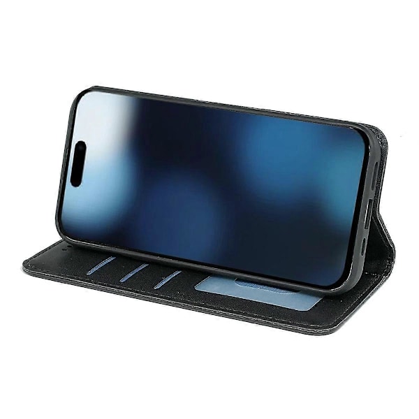Plånboksfodral för iPhone 16 Pro Stark Magnetisk Rutmönstrad Präglad Läder Flip Cover Multicolor Black