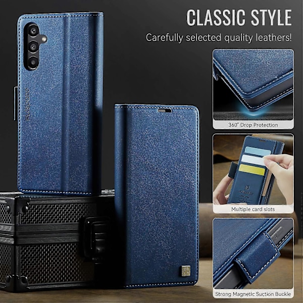 För Samsung Galaxy A55 5G Fodral AUTSPACE A11 RFID-blockerande Retro Läder Mobiltelefon Plånboksfodral Multicolor Blue