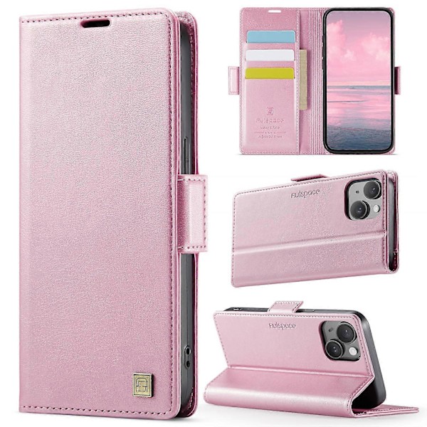 iPhone 14 -kotelo AUTSPACE A11 RFID-suojattu retro nahkainen matkapuhelinlompakkokotelo - Musta Multicolor Pink