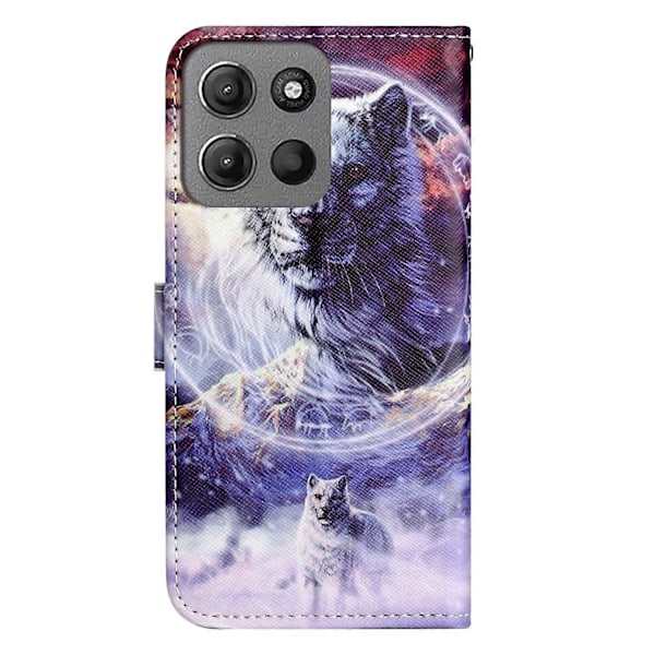 Til Motorola Moto G15 4G/G15 Power 4G Etui Mønster Print PU Læder Wallet Telefon Cover Kryds Tekstur Multicolor Snow Wolf