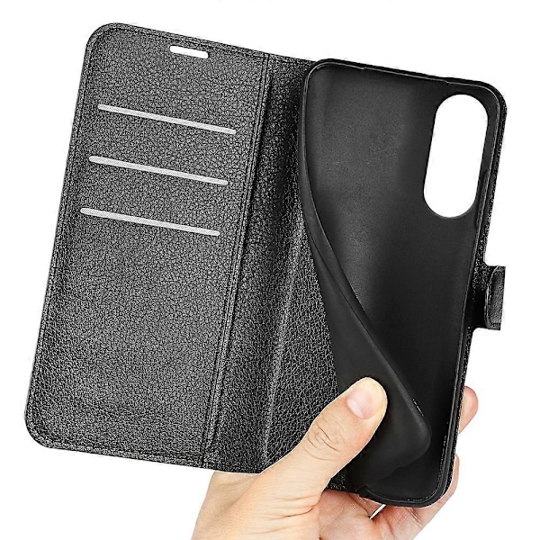 Til Samsung Galaxy S25 Edge Etui Litchi Tekstur Stødsikker Læderpung Telefoncover Multicolor Black