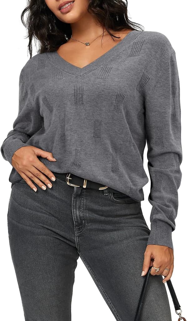 Dammode höstmode 2023 V-ringad Långärmad tröja Stickad Casual tröja Toppar Mysiga moln Grey Small