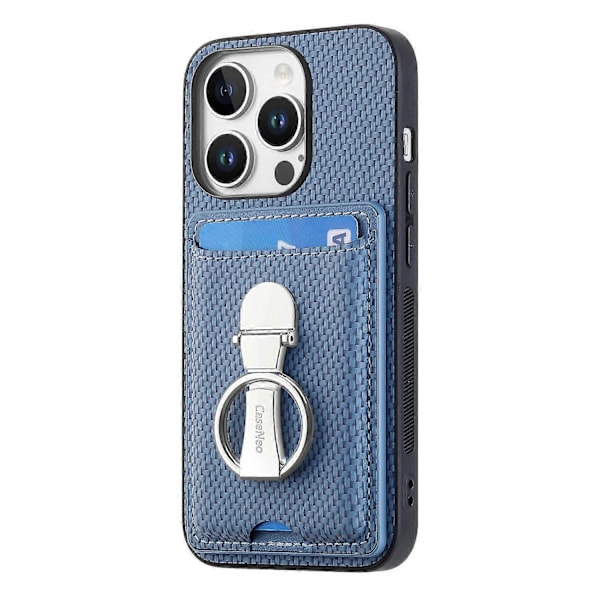 C1-9 iPhone 16 Pro -kotelolle, jalusta, nahkaiset korttipaikat, takakansi, hiilikuitukuvio - Vihreä Multicolor Blue