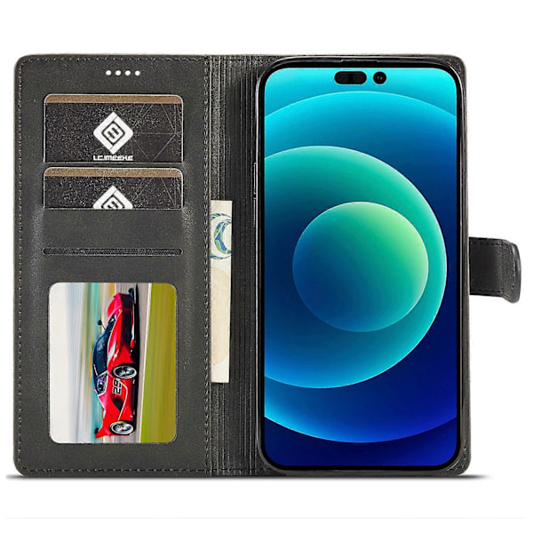 LC.IMEEKE Pung Etui til iPhone 15 Pro Max Kalvetekstur Foldbart Stativ PU Læder Flip Cover Multicolor Style C
