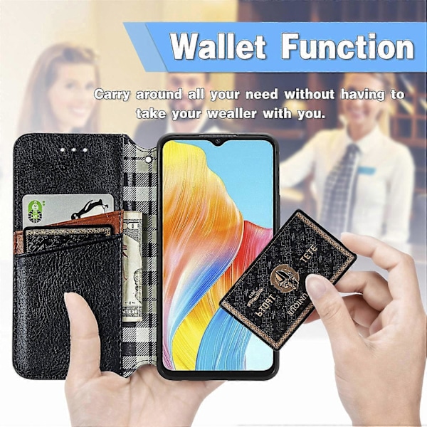 Magnetisk etui med rombemønster til Oppo A38 4G/A18 4G, tegnebog telefonbeskytter Multicolor Style B