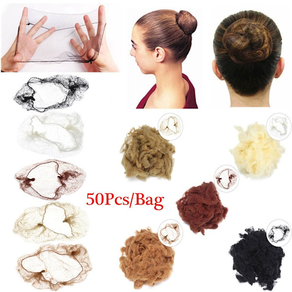 50st Invisible Hairnet Fine Mesh Peruk Net Ballet Snood SVART black