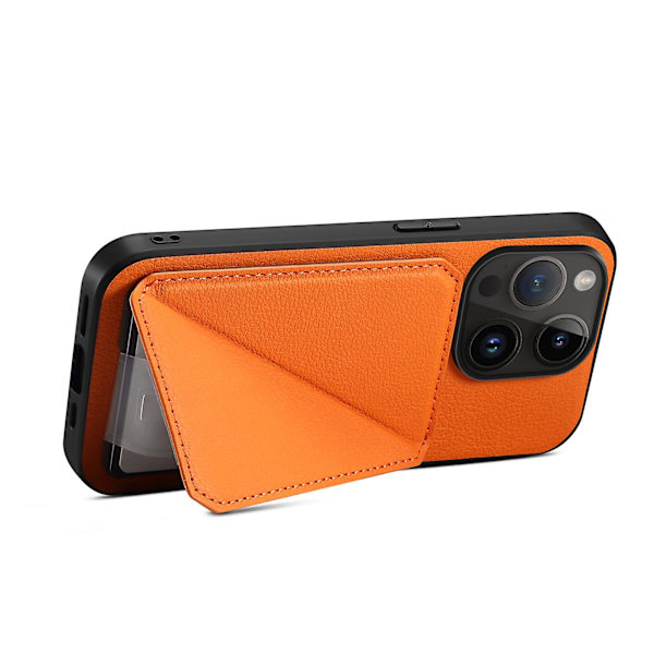 För Iphone 14 Pro Max kortplats Kickstand Phone case Anti-drop Calf Texture Pu+pc+tpu Cover Orange