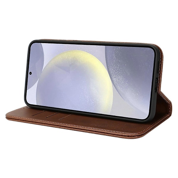 Til Samsung Galaxy S25 Etui PU Læder Kalvepræget Magnetisk Lukning Smartphone Cover- Multicolor Dark Brown