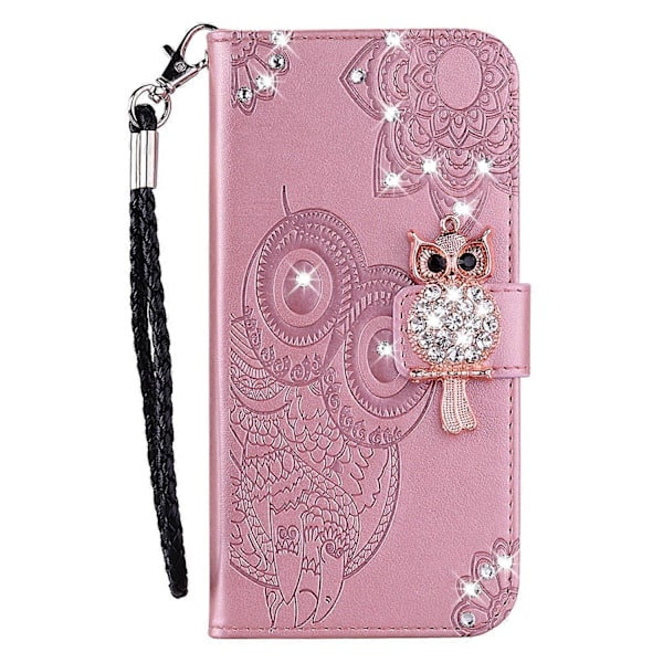 Til Samsung Galaxy A26 5G Wallet Case Ugle Blomst Præget Rhinestone Læder Cover Multicolor Style B