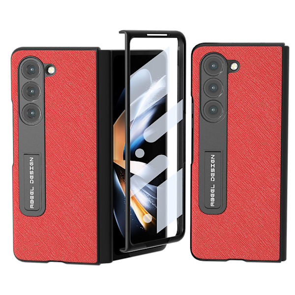 För Samsung Galaxy Z Fold5 5g Kickstand Vikbart phone case Cross Texture Kohud Läder+PC cover Red