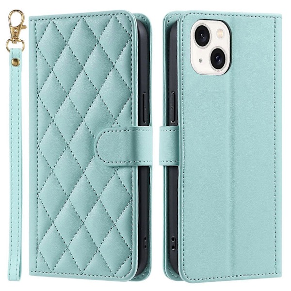 Plånboksfodral i PU-läder med rombmönster för iPhone 15 Plus Multicolor Mint Green
