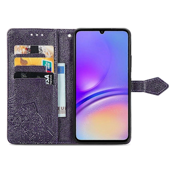 Til Samsung Galaxy A06 Etui Mandala Præget Design Læder Wallet Telefon Cover - Grå Multicolor Purple