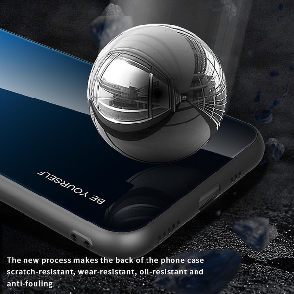 For iPhone 15 Telefondeksel Gradient Farge Herdet Glass + PC + TPU Anti-fall Deksel Blue Black