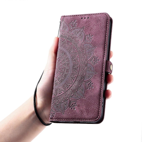 Style 016 Etui til Xiaomi Redmi Note 14 Pro 4G, hudfølelse, totem-præget pung, læder telefoncover Multicolor Wine Red