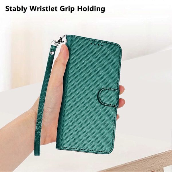 For TECNO Camon 40 Premier 5G Wallet Etui med Rem Kulfibertekstur Læder Mobilcover Multicolor Blackish Green