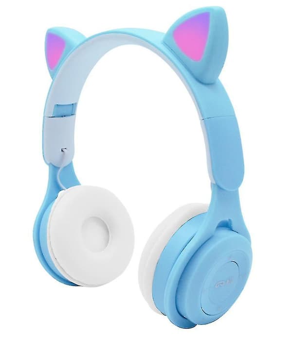 Headset Cat Ear Bluetooth Headset, Led Light Wireless Card Barnhörlurar blå